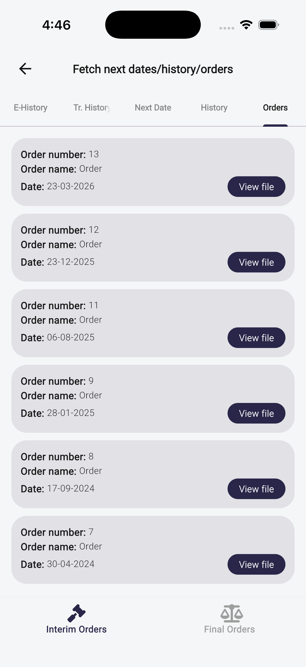 Court orders attached to a case